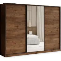 Masseno Schiebetürenschrank TARI 250/205/58 cm Kleiderschrank mit 4 Schubladen Schlafzimmer Schrank 3-türig mit Spiegel Eiche Lefkas