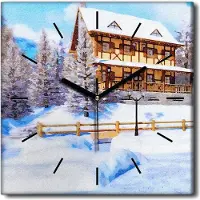 Coloray Uhr auf Leinwand 30x30 cm Wand Uhr Dekoration Wohnzimmer Segeltuch schwarze Hände -Winter-Aquarelllandschaft