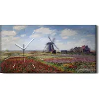 Coloray Dekor Leinwand Uhr Wandbilder 60x30 Tulpenfelder mit der Windmühle von Rijnsburg - weiße Hände