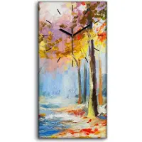 Coloray Wandkunst Leinwand Bild Uhr 30x60 Malerei Wald Bäume Pfad Blätter Natur - schwarze Hände