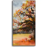Coloray Wohnzimmer-Bild Leinwand Uhr Geräuschlos 30x60 Baum Herbst Landschafts Blätter - weiße Hände