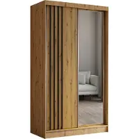 ALTDECOR Kleiderschrank mit Spiegel und Schiebetüren, kugelgelagerte Führungsschienen und Aluminium-Leisten - NALLA - 120 cm (Artisan + Artisan + Schwarz)