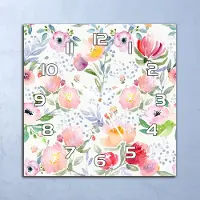 Coloray Deko Glasuhr Wanduhr 30x30 Aquarell Blumen Quarz Küchenuhr Bürouhr