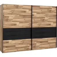 Furniture24 Kleiderschrank JAKOBINA RCQS12411 Schlafzimmerschrank Schiebetür Schwebetürenschrank mit 3 Einlegeboden und 3 Kleiderstange in Staabeiche/Schwarz Eiche