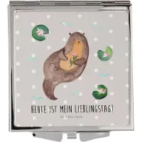 Mr. & Mrs. Panda Kosmetikspiegel Otter Seerose - Grau Pastell - Geschenk, Handspiegel, Kleiner Spiegel, Taschenspiegel, Wasser, Schminkspiegel, Frauen, Lieblingstag