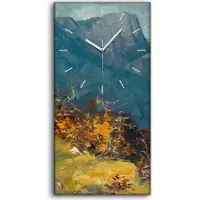 Coloray Wanduhr Uhr Wandbild Leinwand Geräuschlos Kunstdruck 30x60 Ölgemälde Natur Berge - weiße Hände