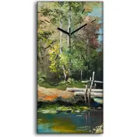 Coloray Küchenuhr Bürouhr Leinwand Uhr Geräuschlos 30x60 Landschafts Baum See Brücke - schwarze Hände