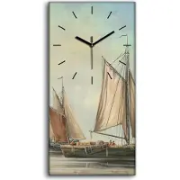 Coloray Wanduhr Uhr Wandbild Leinwand Geräuschlos 30x60 Ölgemälde See schiffe Fischer - schwarze Hände