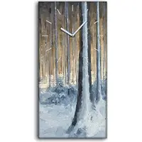 Coloray Wandkunst Leinwand Bild Uhr 30x60 Gemälde Abstrakte Winter Schnee Wald Bäume - weiße Hände
