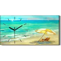 Coloray Dekor Leinwand Uhr Wandbilder 60x30 Malerei Strand Ozean Meer Wellen Regenschirm - schwarze Hände