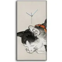 Coloray Wandkunst Leinwand Bild Uhr 30x60 Gemälde Asiatische Tier Katzen Kunst - weiße Hände
