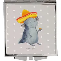Mr. & Mrs. Panda Kosmetikspiegel Axolotl Tequila - Grau Pastell - Geschenk, Feuersalamander, Party, Handspiegel, Mexico, Urlaub, Motivation, trinken, Schminkspiegel