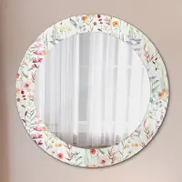 Coloray Runder Spiegel mit Modernem Aufdruck - Dekospiegel Wandmontage -Wasserfarbe Pflanzen- Ø60cm