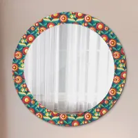 Coloray Runder Spiegel mit Modernem Aufdruck - Dekospiegel Wandmontage -geometrisch Früchte und Blätter- Ø70cm