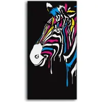 Coloray Wanduhr Uhr Wandbild Leinwand 30x60 Foto groß Zebra mit farbigen Streifen - schwarze Hände