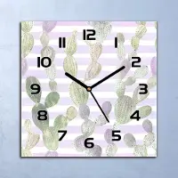 Coloray Wanduhr Echt-Glas-Küchenuhr Vintage Kakteen Quarz Lautlos 30x30 Deko Bilder