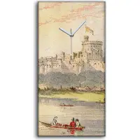 Coloray Leinwand Wanduhr Wandkunst Uhr 30x60 Gemälde Schloss Fluss Boote Bäume Himmel - weiße Hände