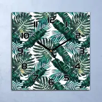 Coloray Wanduhr Echt-Glas-Küchenuhr Große Tropenblätter Quarz 30x30 Deko Bilder