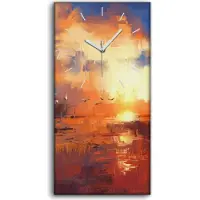 Coloray Leinwand Uhr Küche Wohnzimmer Bild 30x60 Gemälde mit Sonnenuntergang am See - weiße Hände