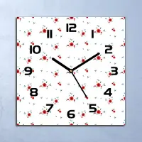 Coloray Wanduhr Echt-Glas-Küchenuhr Kleine rote Blumen Quarz 30x30 Deko Bilder