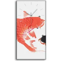 Coloray Wanduhr Uhr Wandbild Leinwand 30x60 Kunst Rote und schwarze Koi Karpfen - weiße Hände