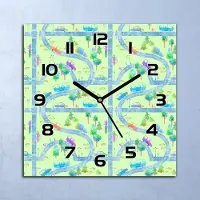 Coloray Wanduhr Echt-Glas-Küchenuhr Bunte Straßenbahnen Quarz 30x30 Deko Bilder