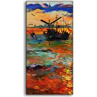 Coloray Wandbild Leinwand Bilder Wanduhr 30x60 Gemälde Meer Ozean Schiffe Himmel Wolken - schwarze Hände