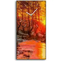 Coloray Wanduhr Bürouhr Leinwand Bild 30x60 Malerei Wald Bäume Fluss Schnee Natur Kunst - weiße Hände