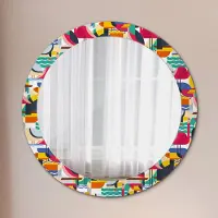 Coloray Ø80cm Modern Spiegel - Wandspiegel Wandmontage- Schlafzimmer - geometrisch tropisch Vögel