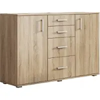 Masseno Kommode MILANO 130 cm Sideboard mit 4 Schubladen und 2 Türen für Wohnzimmer Schlafzimmer Modern 130x43x103 cm Sonoma Eiche / Sonoma Eiche