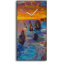 Coloray Wandbild Leinwand Bilder mit Uhr Quarz 30x60 Moderner Kunst Meeresufer - weiße Hände