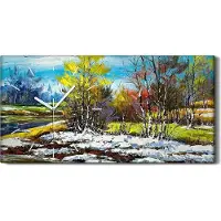 Coloray Wanduhr Leinwand Bild Uhr Kunstdruck 60x30 Foto Bild Am Waldrand im Winter - weiße Hände