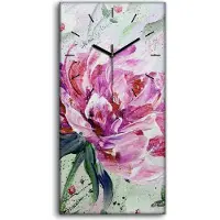 Coloray Wanduhr Bürouhr Leinwand Bild 30x60 Gemälde Blumen Pfingstrosen Floral - schwarze Hände