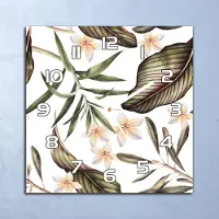 Coloray Deko Glasuhr Wanduhr 30x30 Tropische Blätter und Blumen Küchenuhr Bürouhr