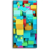 Coloray Wanduhr Uhr Wandbild Leinwand Geräuschlos 30x60 Abstrakte Kunst Bunte Würfel - weiße Hände