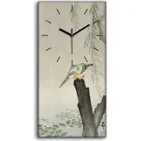 Coloray Wandbild Leinwand Bilder mit Uhr 30x60 Gemälde Asiatische Tier Vögel Eisvogel - schwarze Hände