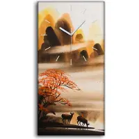 Coloray Wanduhr Uhr Wandbild Leinwand Geräuschlos 30x60 Chinesische Tinte Boote Kunst - weiße Hände