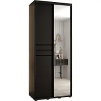 MEBLE KRYSPOL Cannes 11 Schrank mit 2 Schiebetüren - 205,2x100x45 cm - Schwarz Schwarz Schwarz