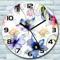 Coloray Wanduhr aus Glas Rund fi 30 Sommerblumen Buntes Quarz Deko Schlafzimmer Büro