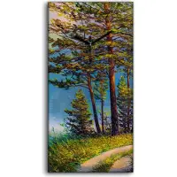 Coloray Wanduhr Bürouhr Leinwand Bild Quarz 30x60 Malerei Landschaft bunte Sommer Wald - schwarze Hände
