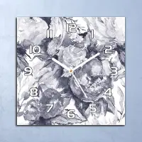 Coloray Deko Glasuhr Wanduhr 30x30 Graue Blumen Quarz Küchenuhr Bürouhr