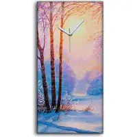 Coloray Leinwand Uhr Küche Wohnzimmer Bild Kunstdruck 30x60 Gemälde Winter Wald Bäume - weiße Hände