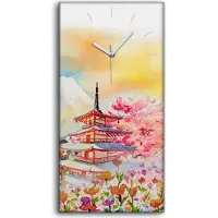 Coloray Wanduhr Uhr Wandbild Leinwand 30x60 Abstrakte Asiatische Wiesen Blumen Schloss - weiße Hände