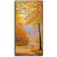 Coloray Wohnzimmer-Bild Leinwand Uhr Geräuschlos 30x60 Gemälde Wald Bäume Herbst Natur - weiße Hände