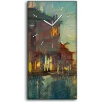 Coloray Küchenuhr Bürouhr Leinwand Uhr 30x60 Nacht Landschaft Stadt Venedig Malerei - weiße Hände
