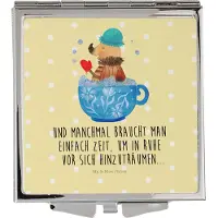 Mr. & Mrs. Panda Kosmetikspiegel Nachtfalter Schaumbad - Gelb Pastell - Geschenk, Handspiegel, Mini Spiegel, Ziele, WC, Lustige Sprüche, Schminkspiegel, Kleiner, Tasse