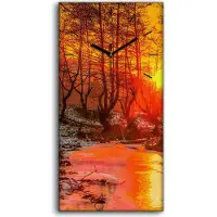 Coloray Wanduhr Bürouhr Leinwand Bild 30x60 Malerei Wald Bäume Fluss Schnee Natur Kunst - schwarze Hände