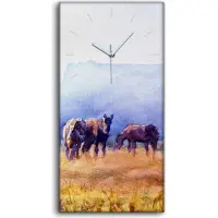 Coloray Leinwand Uhr Küche Wohnzimmer Bild 30x60 Malerei Tiere Pferde Wiese Natur - weiße Hände