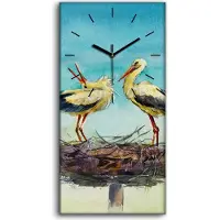 Coloray Leinwand Wanduhr Wandkunst Uhr 30x60 Malerei Abstrakte Tiere Vögel Schwäne Nest - schwarze Hände