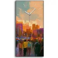 Coloray Dekor Leinwand Uhr Wandbilder Quarz 30x60 Stadt Menschen bunte Himmel Gebäude - weiße Hände